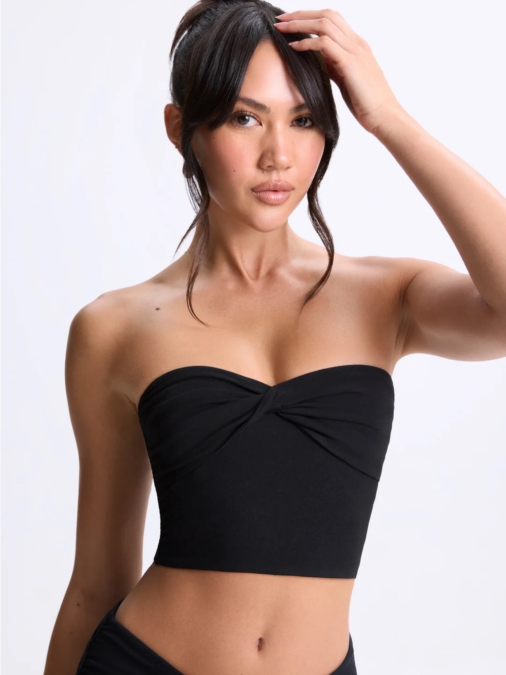 Oh Polly Modal Twist-Front Bandeau Top in Black Women’s XXS 197
